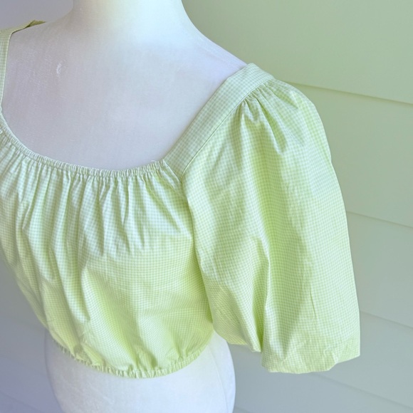 Copper Key Gingham Green Cropped Top with Puff Sleeves Size Small - Picture 4 of 11